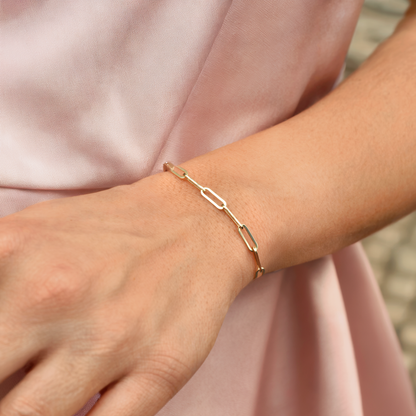 Paper Clip Chain Bracelet 14K Gold