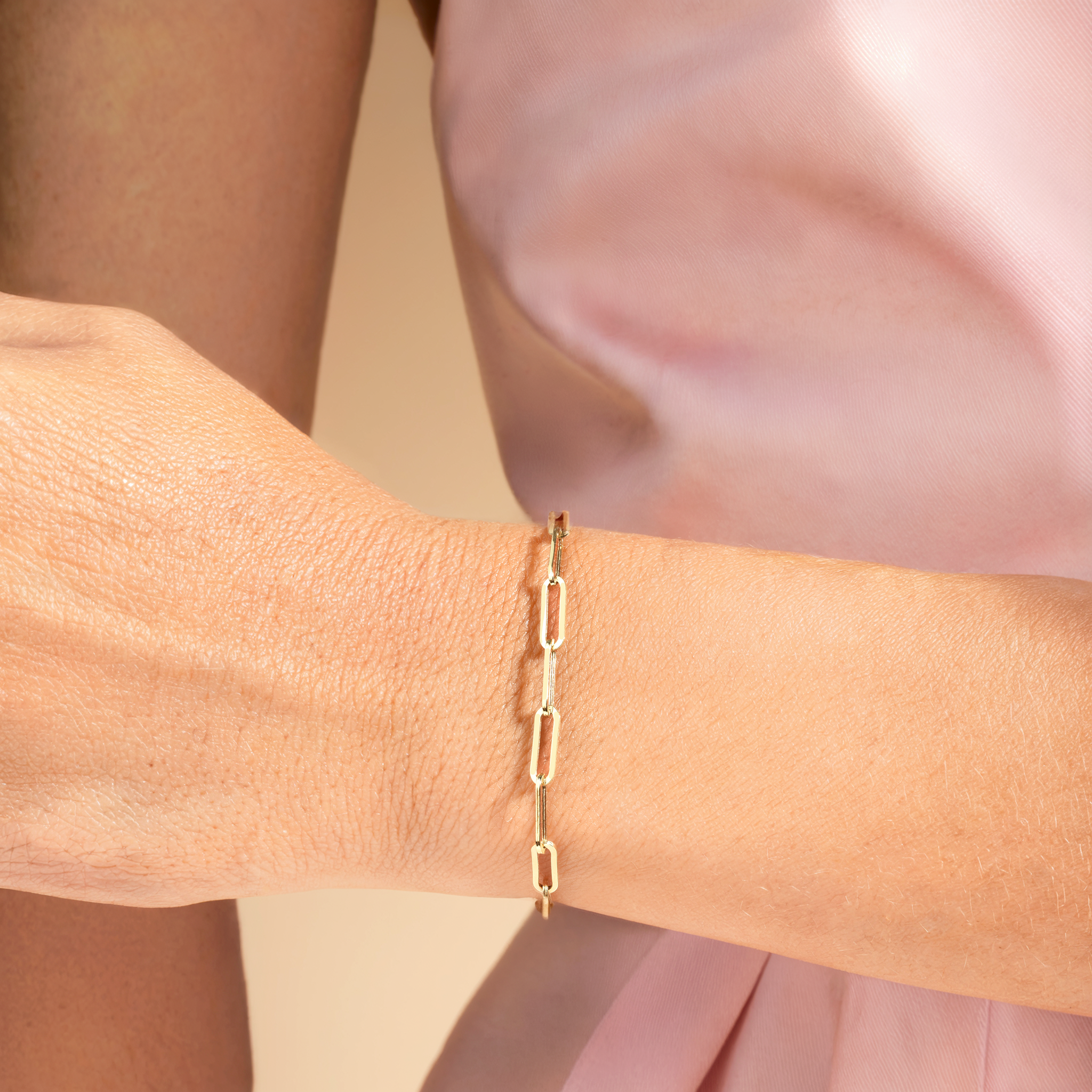 Paper Clip Chain Bracelet 14K Gold