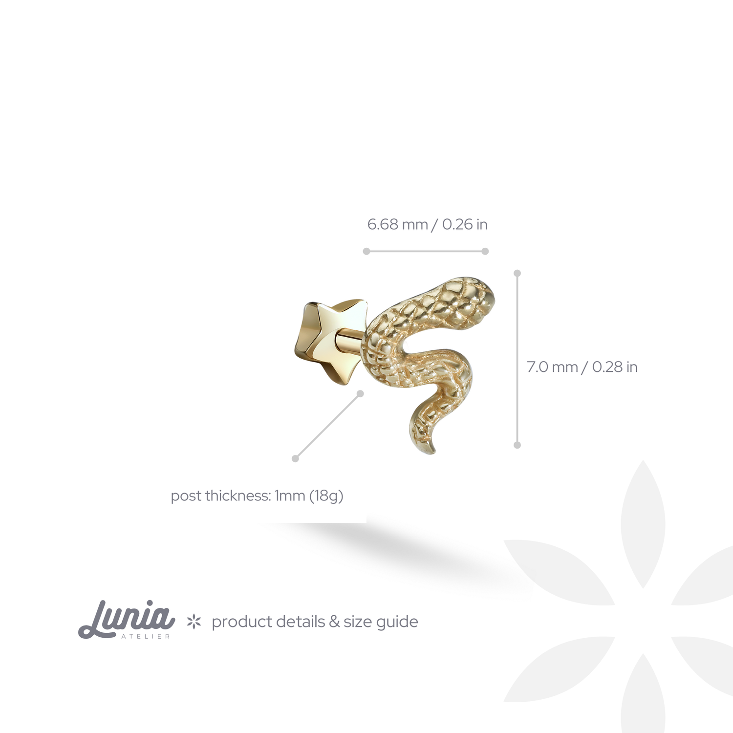 Patterned Snake Flatback Ear Piercing 14K Gold