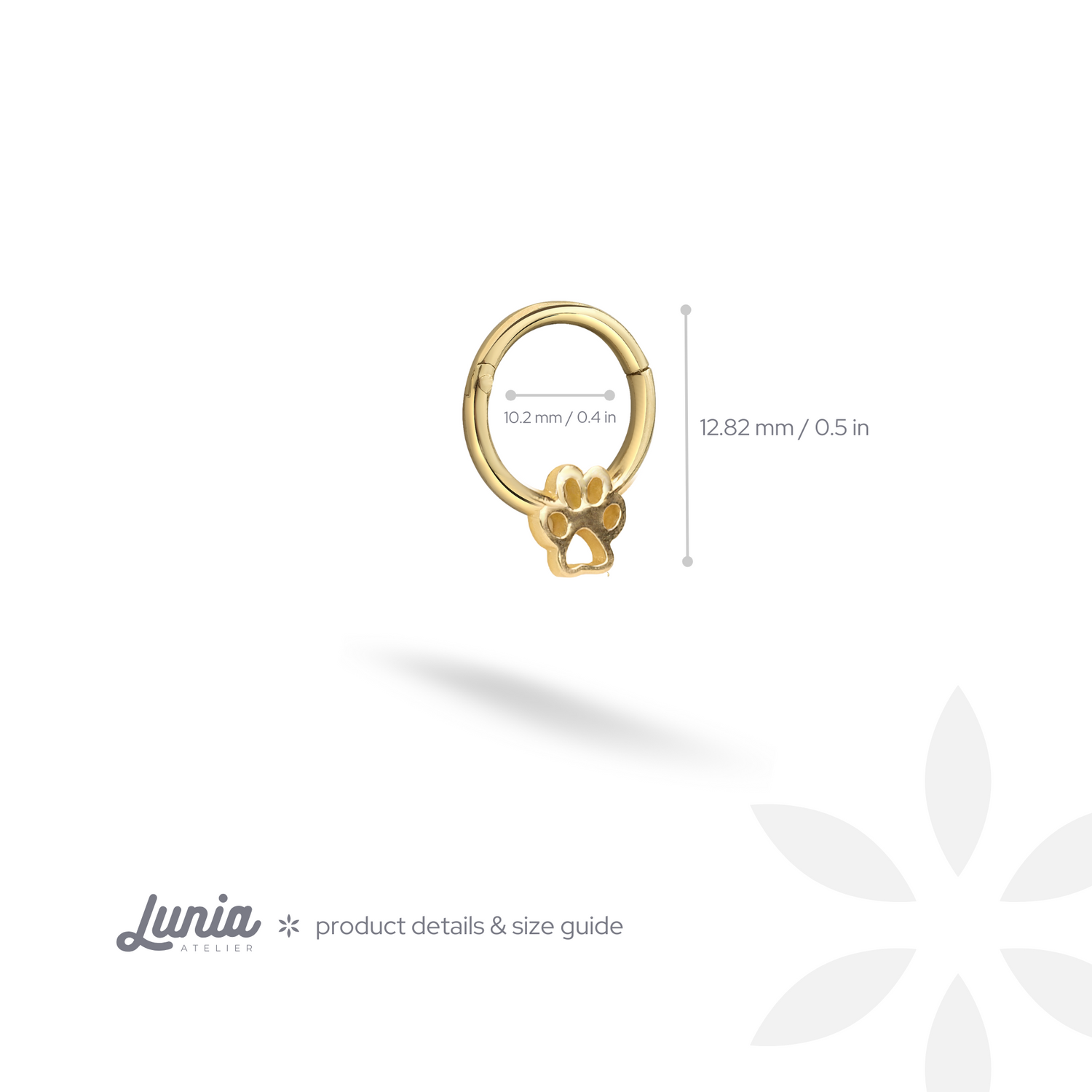 Paw Print Ring Hoop Ear Piercing 14K Gold