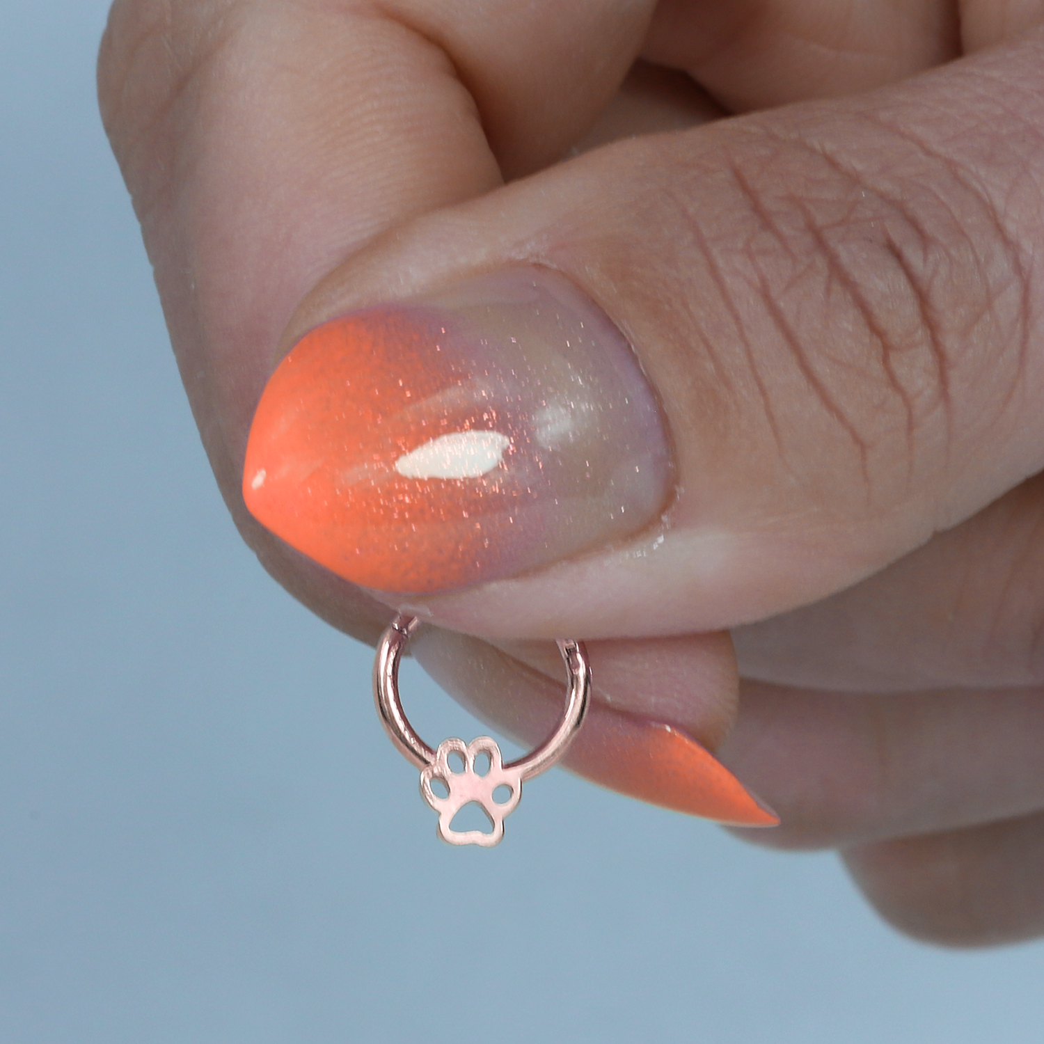 Paw Print Ring Hoop Ear Piercing 14K Gold