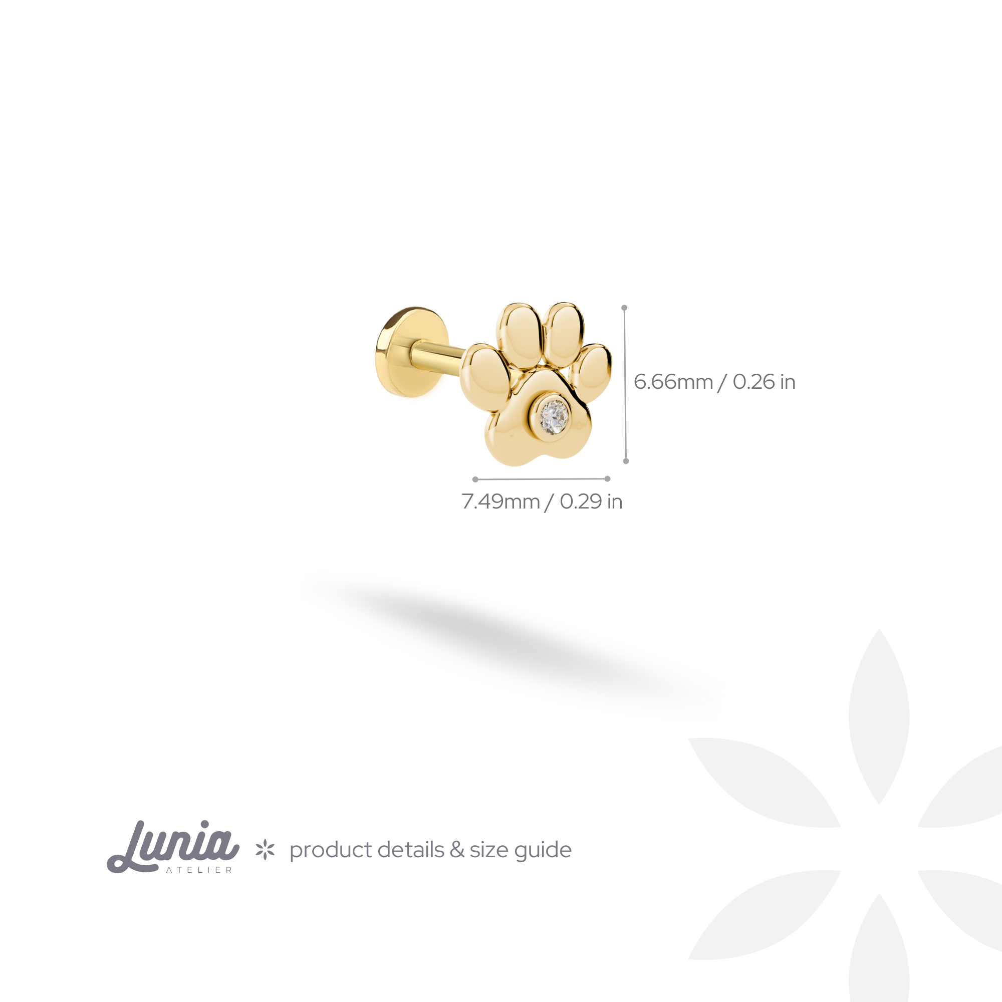 Paw Stone Flatback Ear Diamond Piercing 14K Gold / Silver