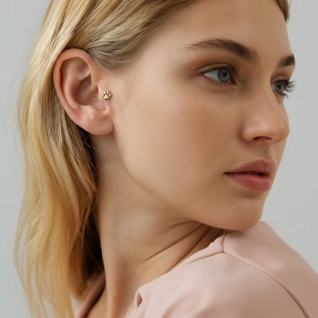 Paw Stone Flatback Ear Diamond Piercing 14K Gold / Silver