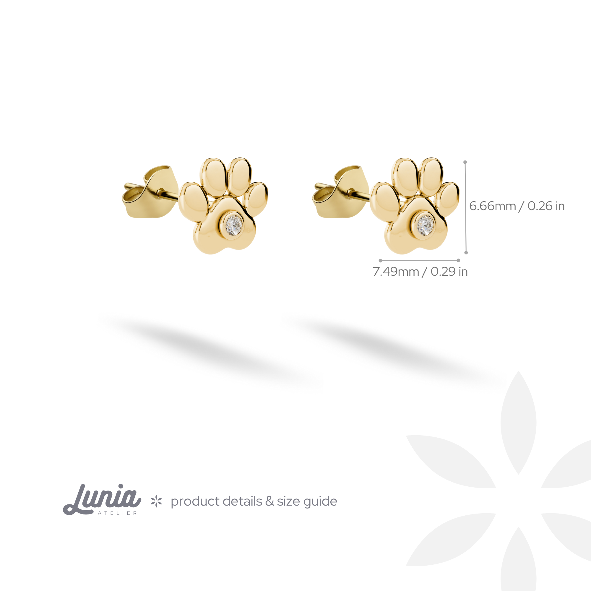Paw Stone Stud Earrings 14K Gold / Silver