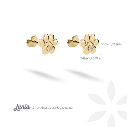 Paw Stone Stud Earrings 14K Gold / Silver