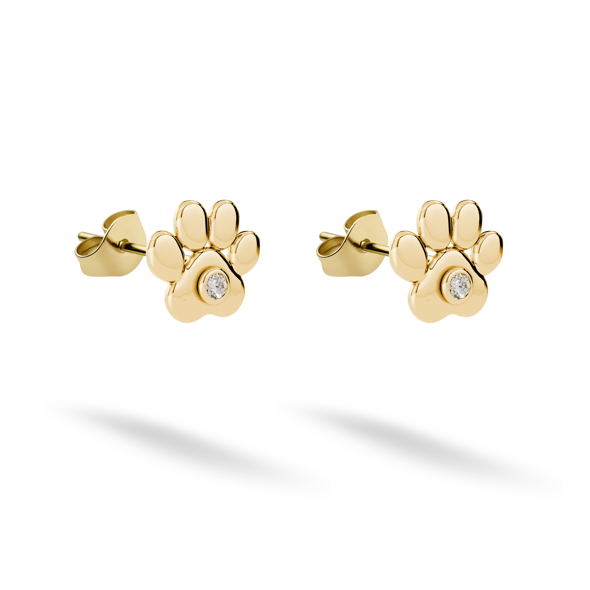 Paw Stone Stud Earrings 14K Gold / Silver with delicate cat paw design. Hand crafted kitten earrings with subtle sparkle for everyday wear.