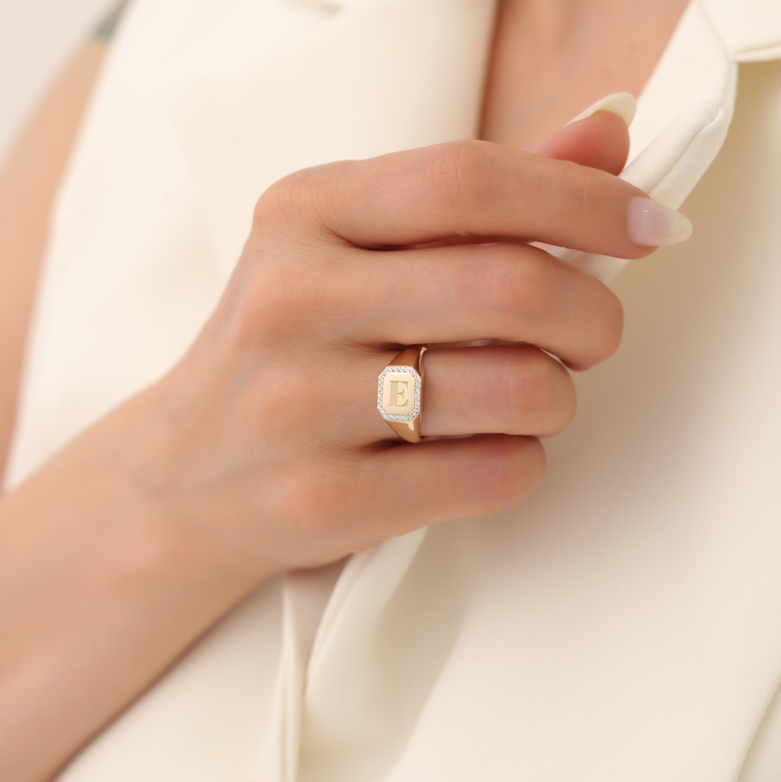 Personalized Diamond Stone Ring 14K Gold