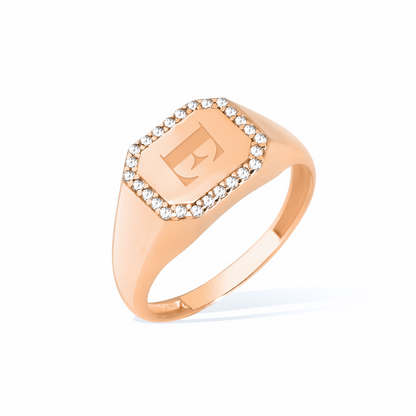 Personalized Initial Diamond Stone Custom Ring 14K Gold