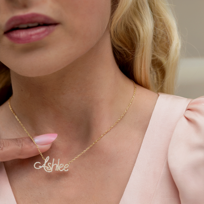 Personalized Name Custom Diamond Necklace 14K Gold CZ Stone