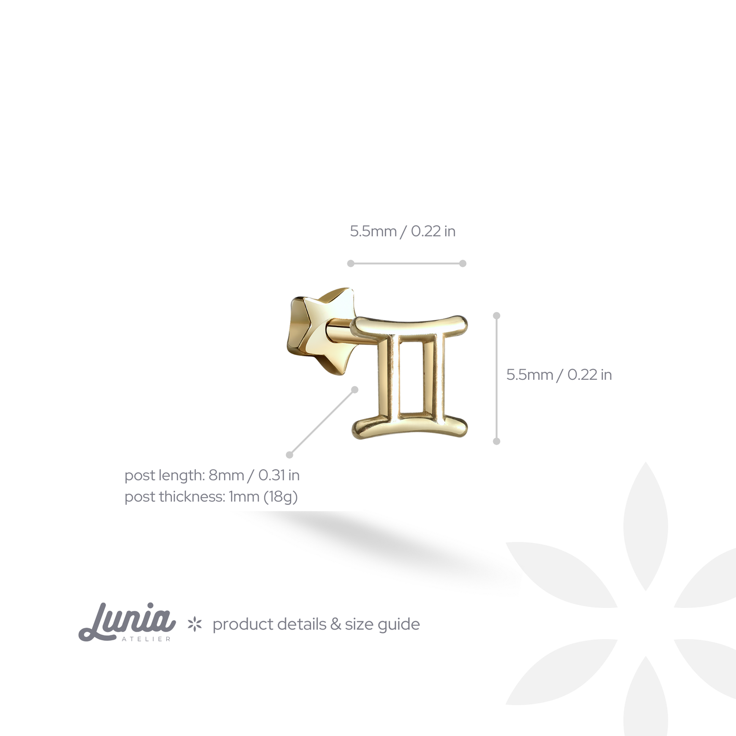 Pi Flatback Ear Piercing 14K Gold