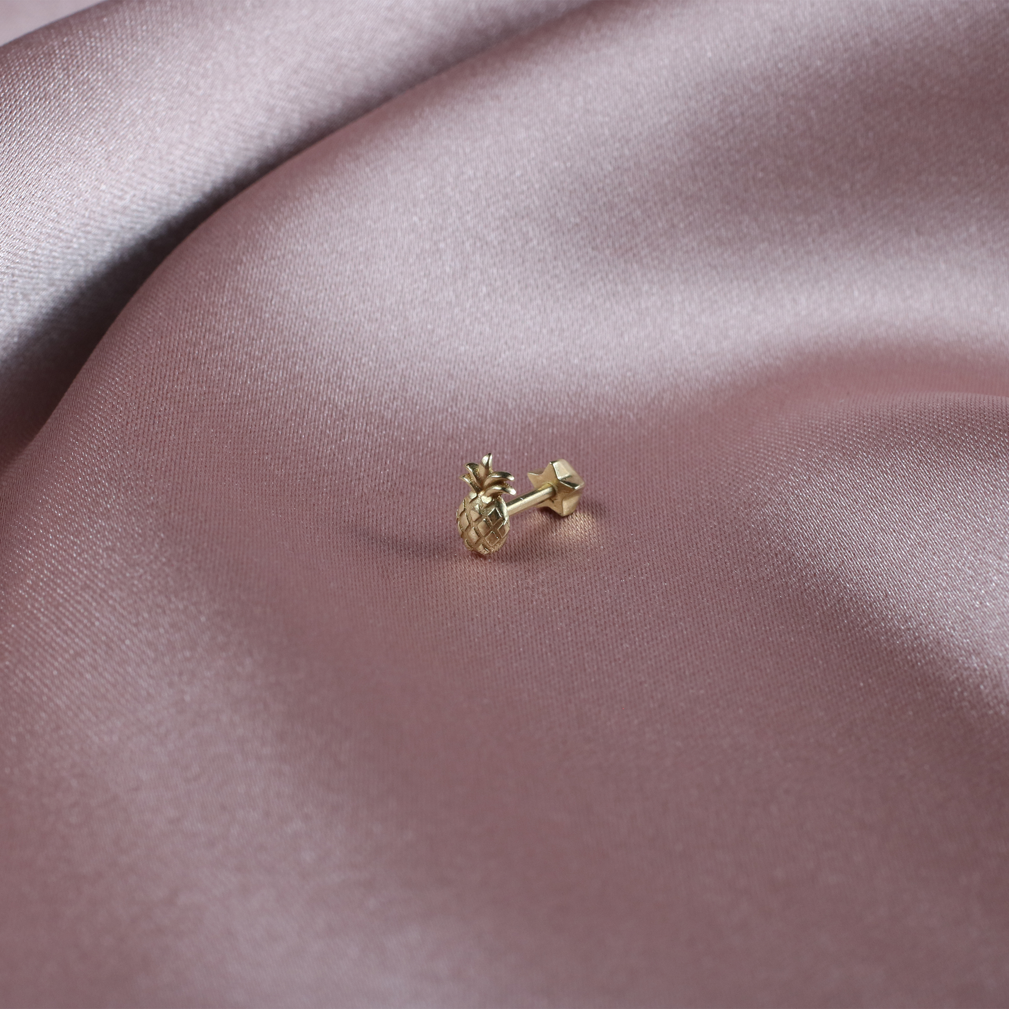 Pineapple Flatback Ear Piercing 14K Gold