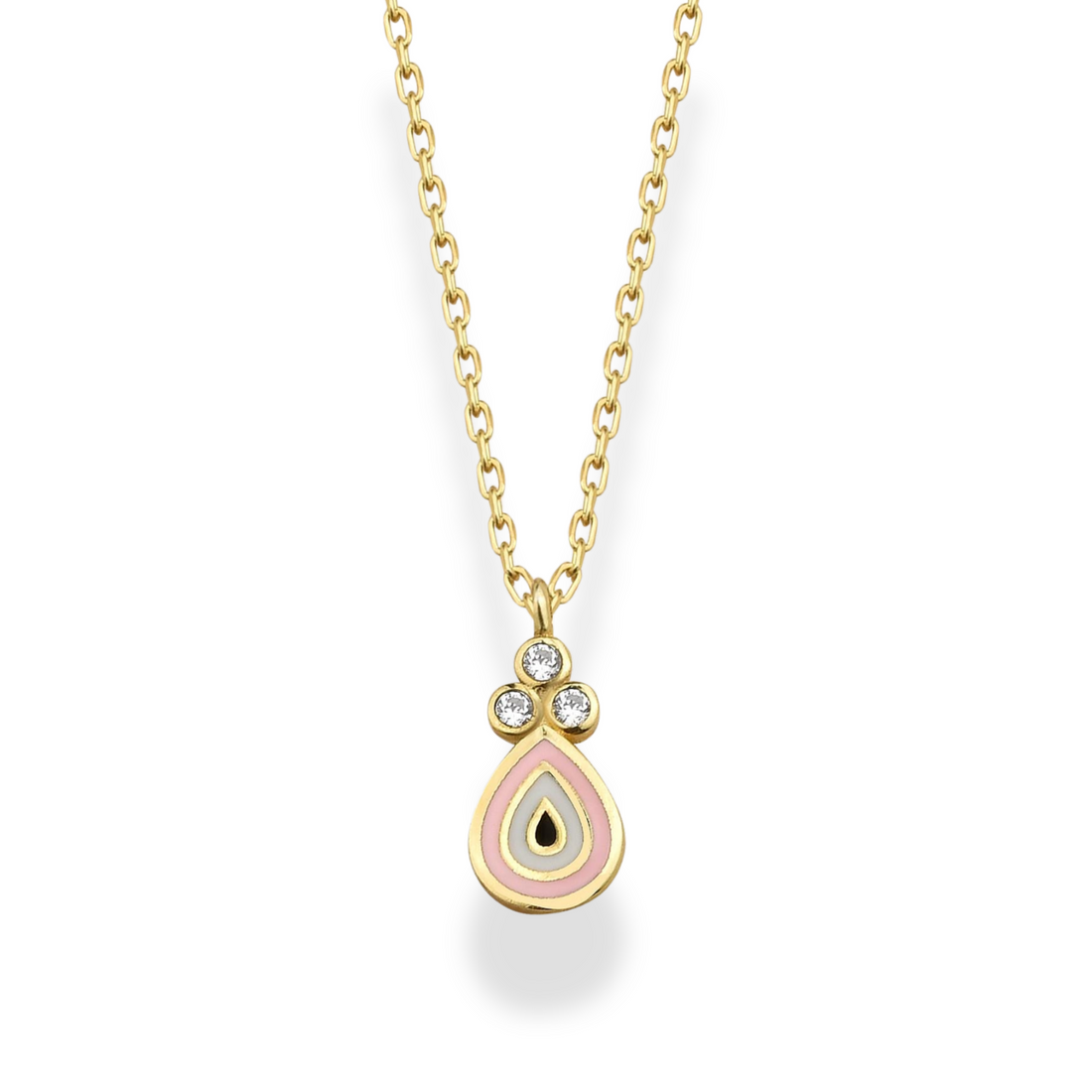 Pink Drop Eyes Diamond Necklace 14K Gold