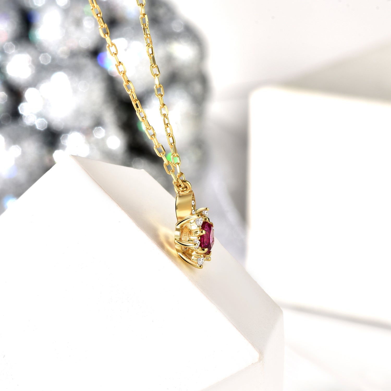 Pink Star Diamond Necklace 14K Gold