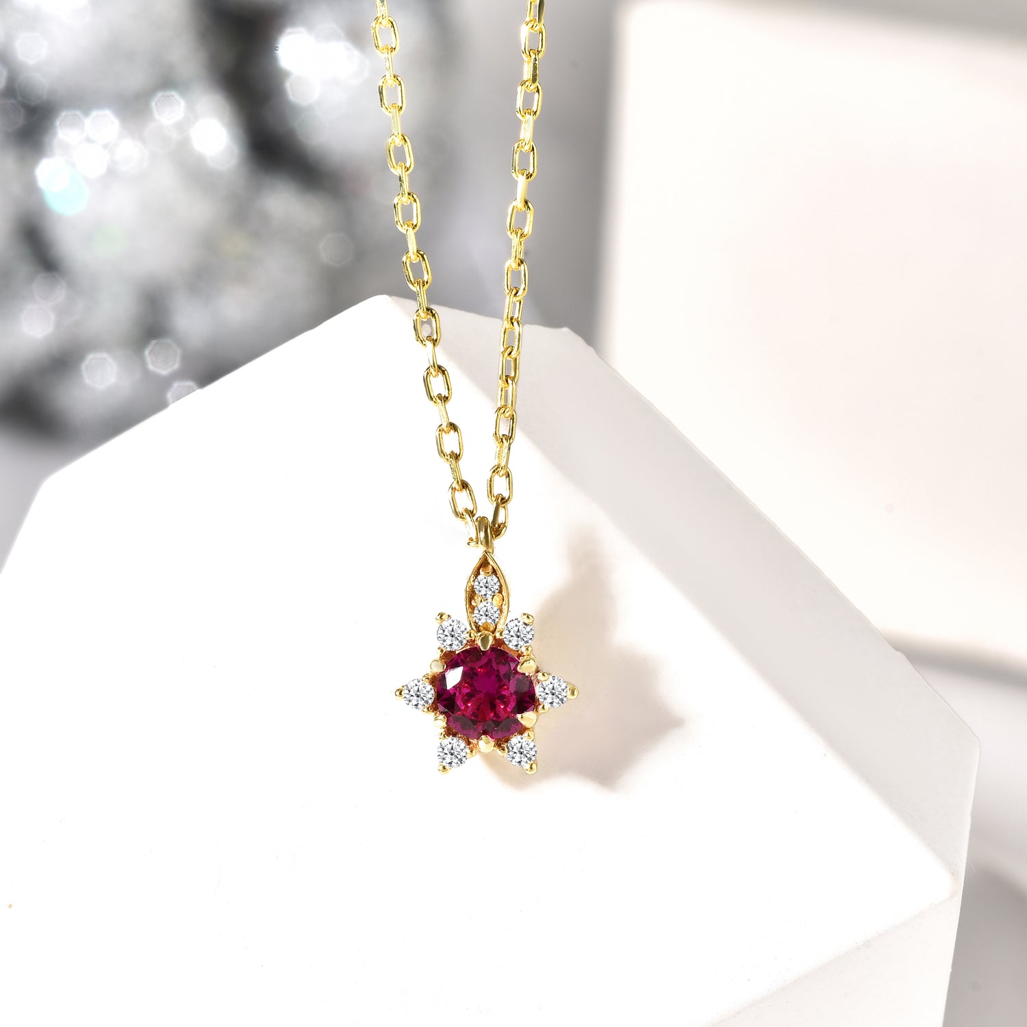 Pink Star Diamond Necklace 14K Gold