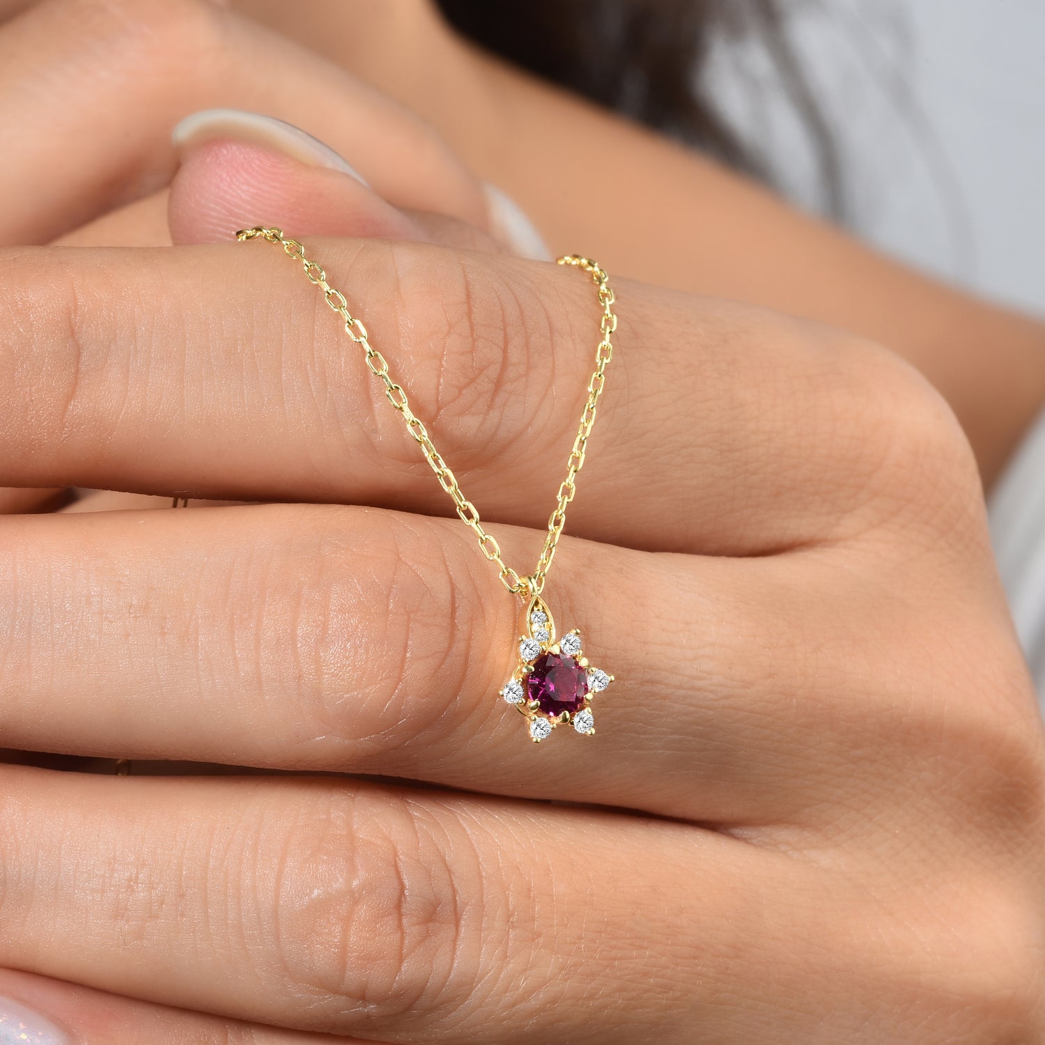 Pink Star Diamond Necklace 14K Gold