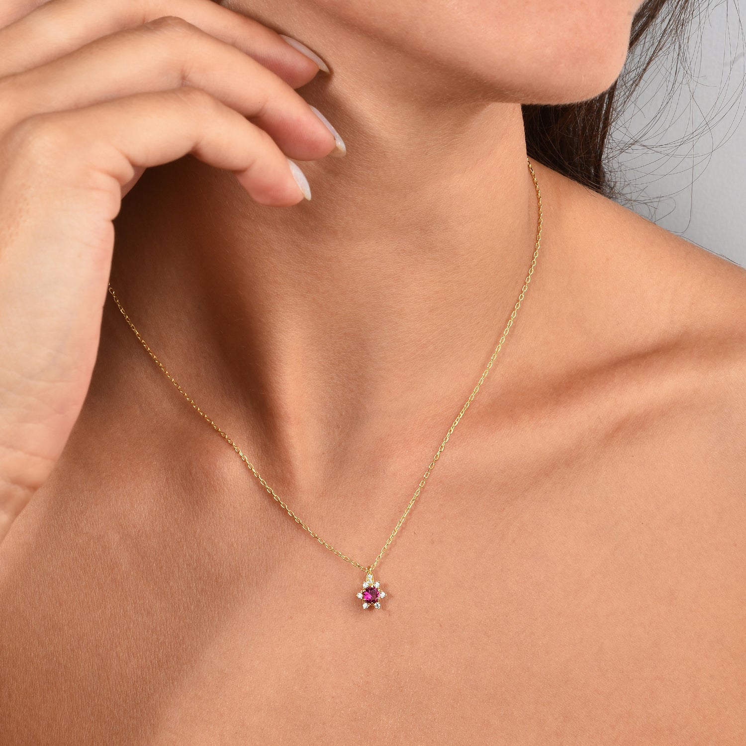 Pink Star Diamond Necklace 14K Gold