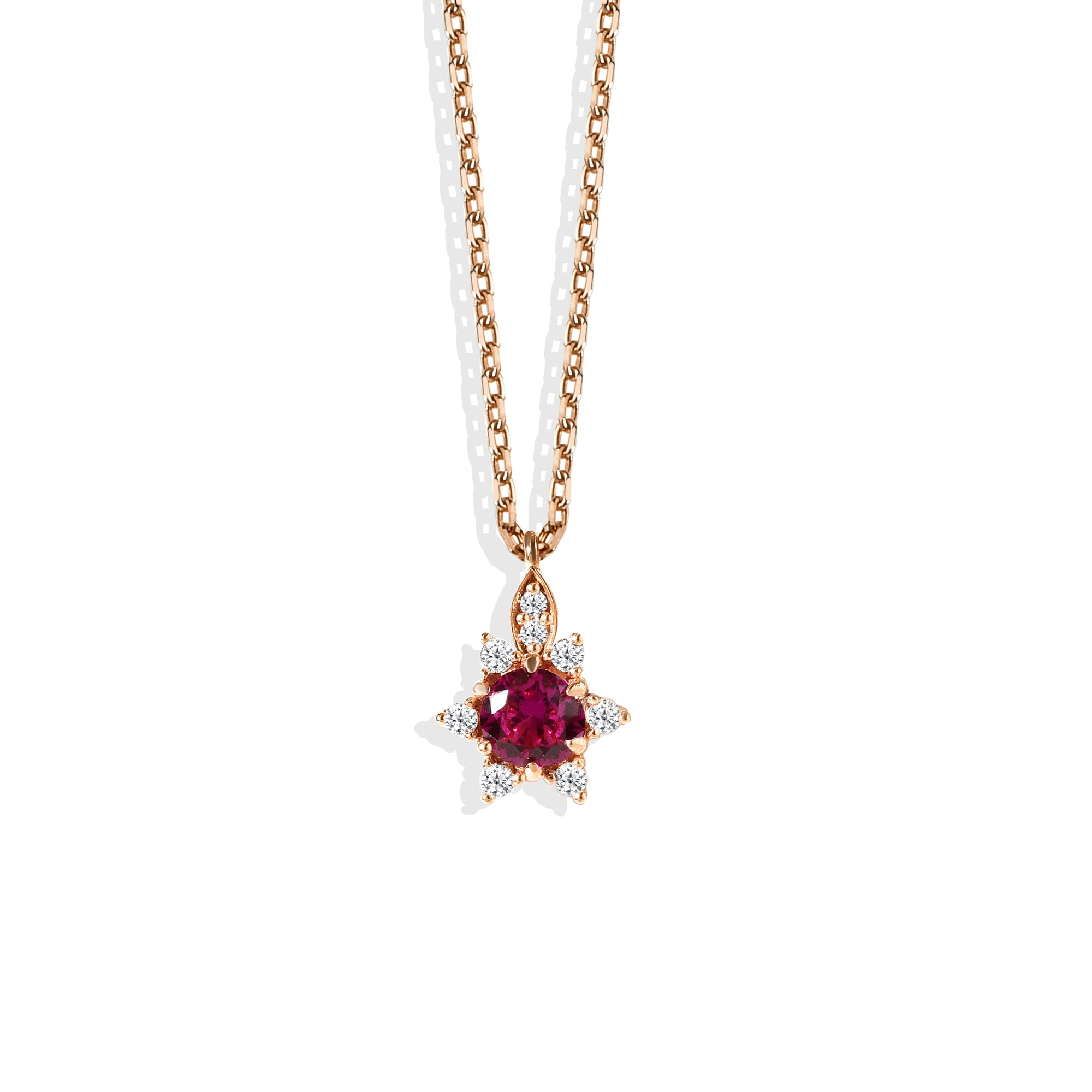 Pink Star Diamond Necklace 14K Gold