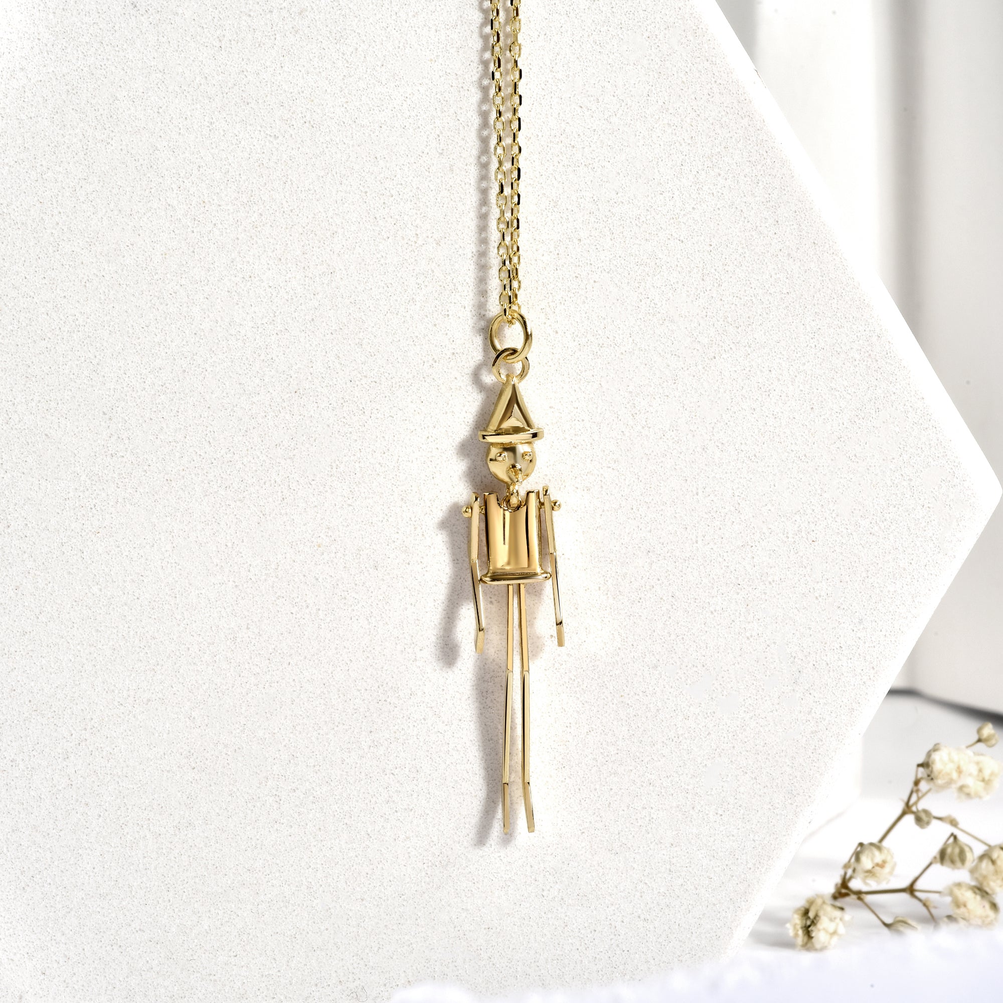 Pinocchio Charm Necklace 14K Gold