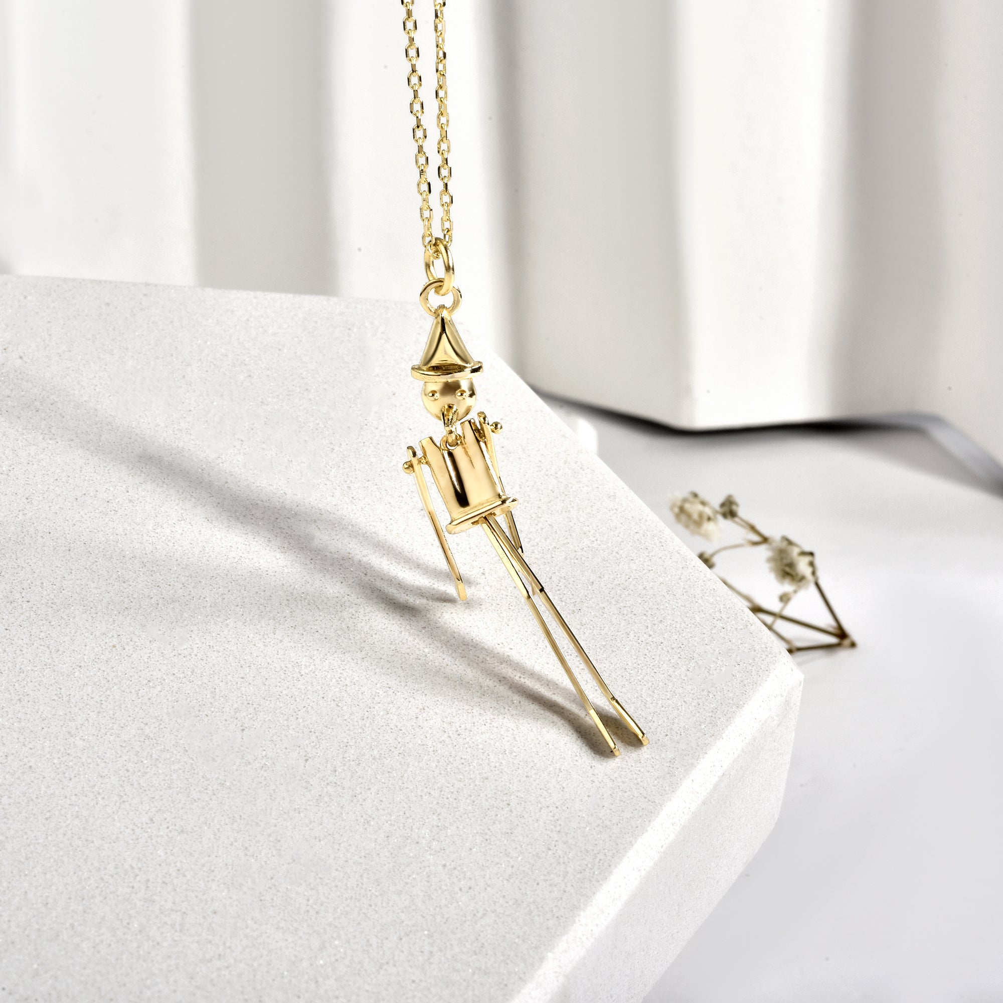 Pinocchio Charm Necklace 14K Gold