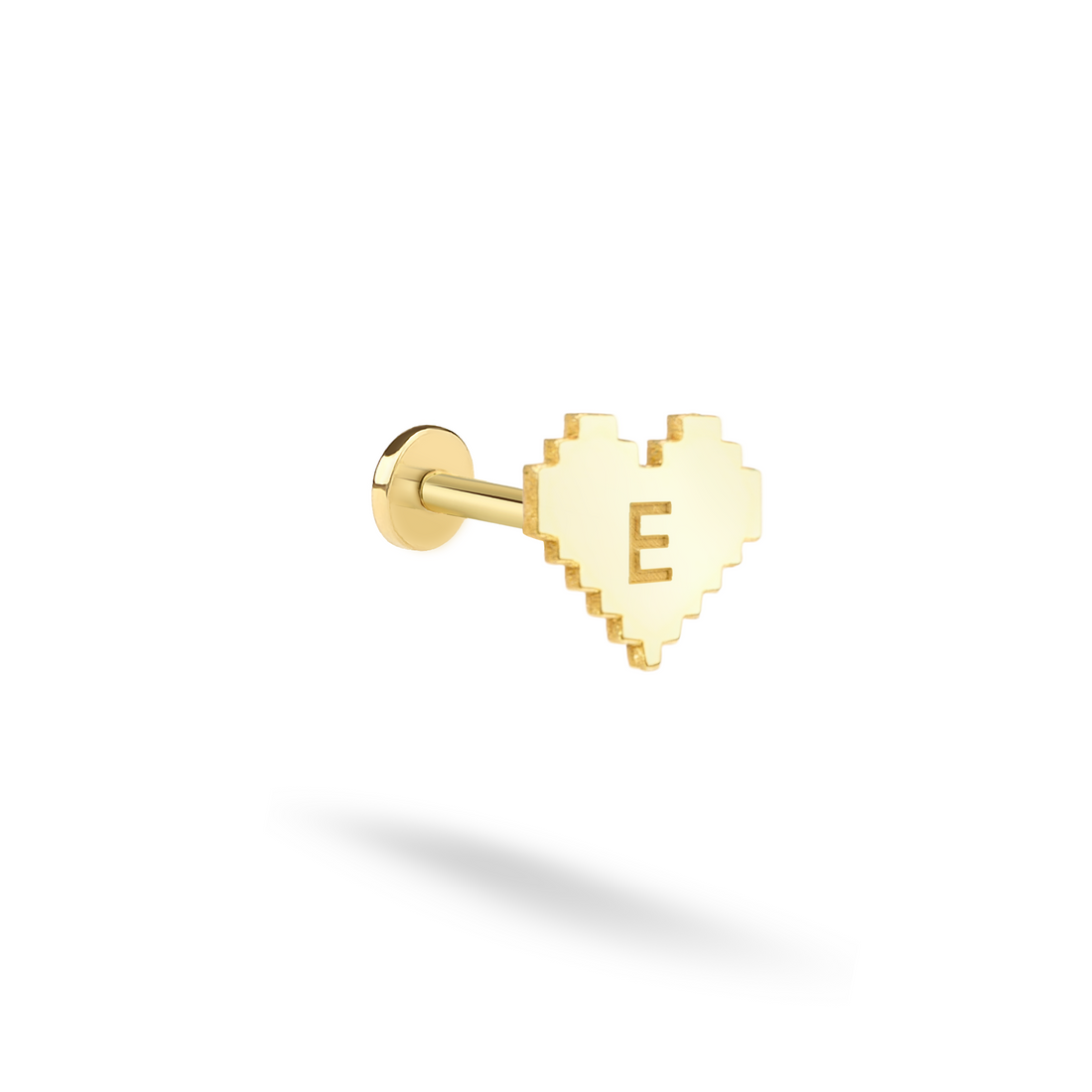 Valentine Retro Pixel Heart Love Initial Flatback Ear Piercing 14K Gold