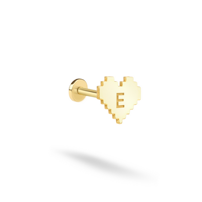 Valentine Retro Pixel Heart Love Initial Flatback Ear Piercing 14K Gold