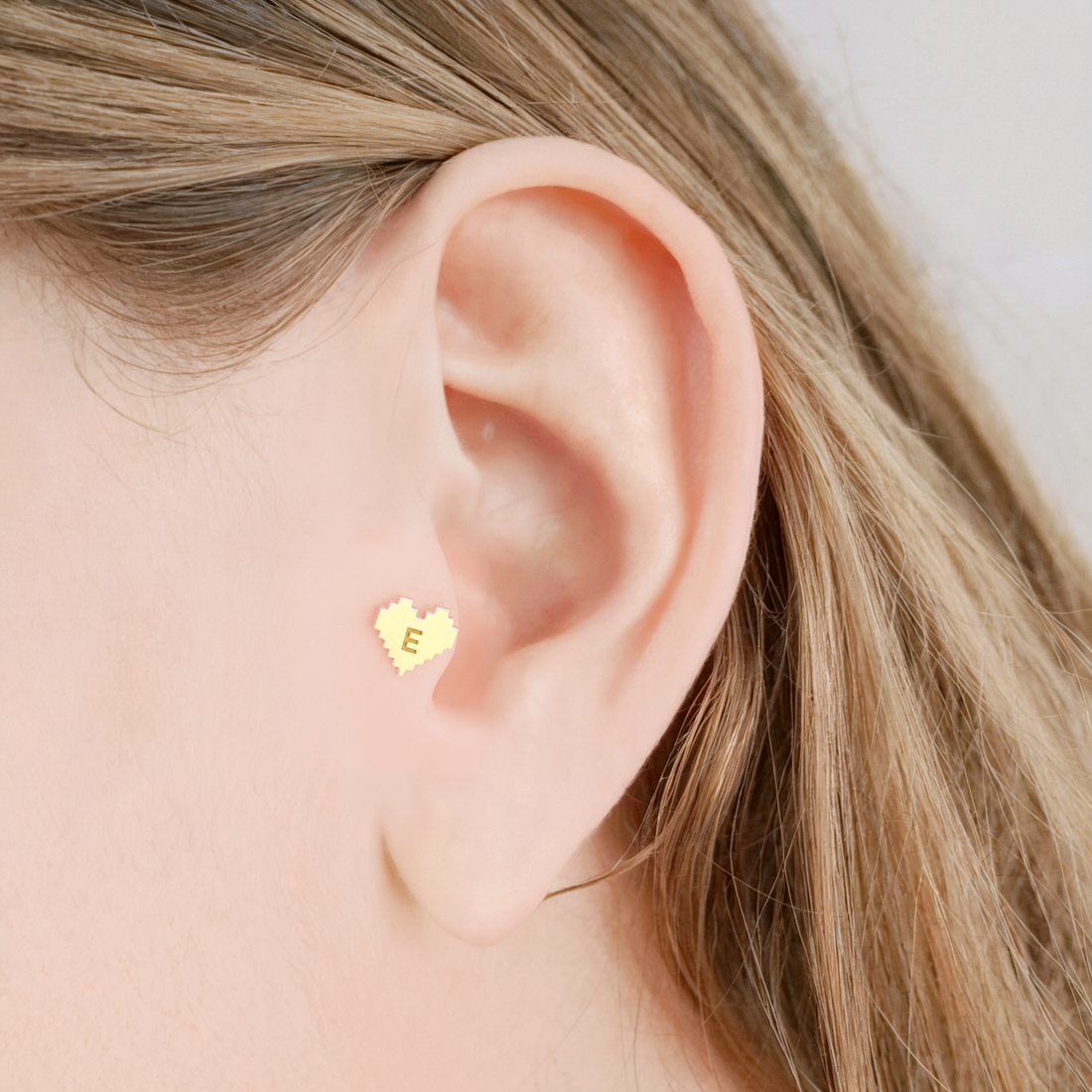Pixel Heart initial Flatback Ear Piercing 14K Gold