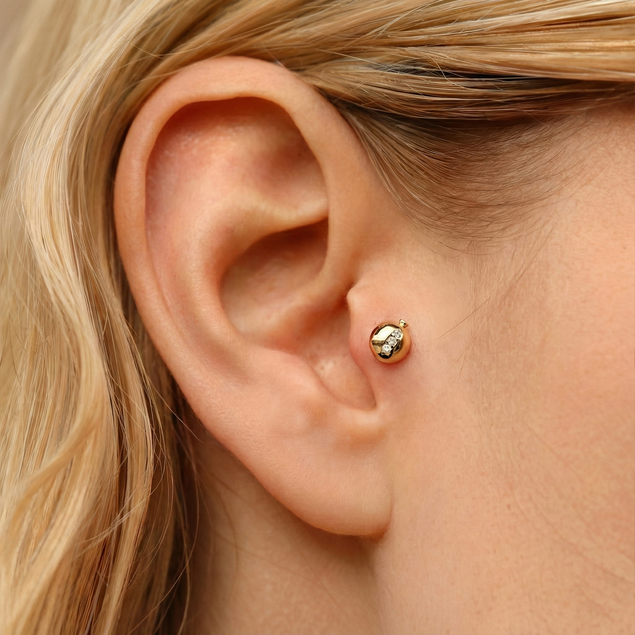 Diamond Flatback Ear Piercing 14K Gold CZ Stone