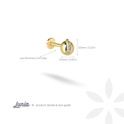 Pomegranate Diamond Flatback Ear Piercing 14K Gold CZ Stone