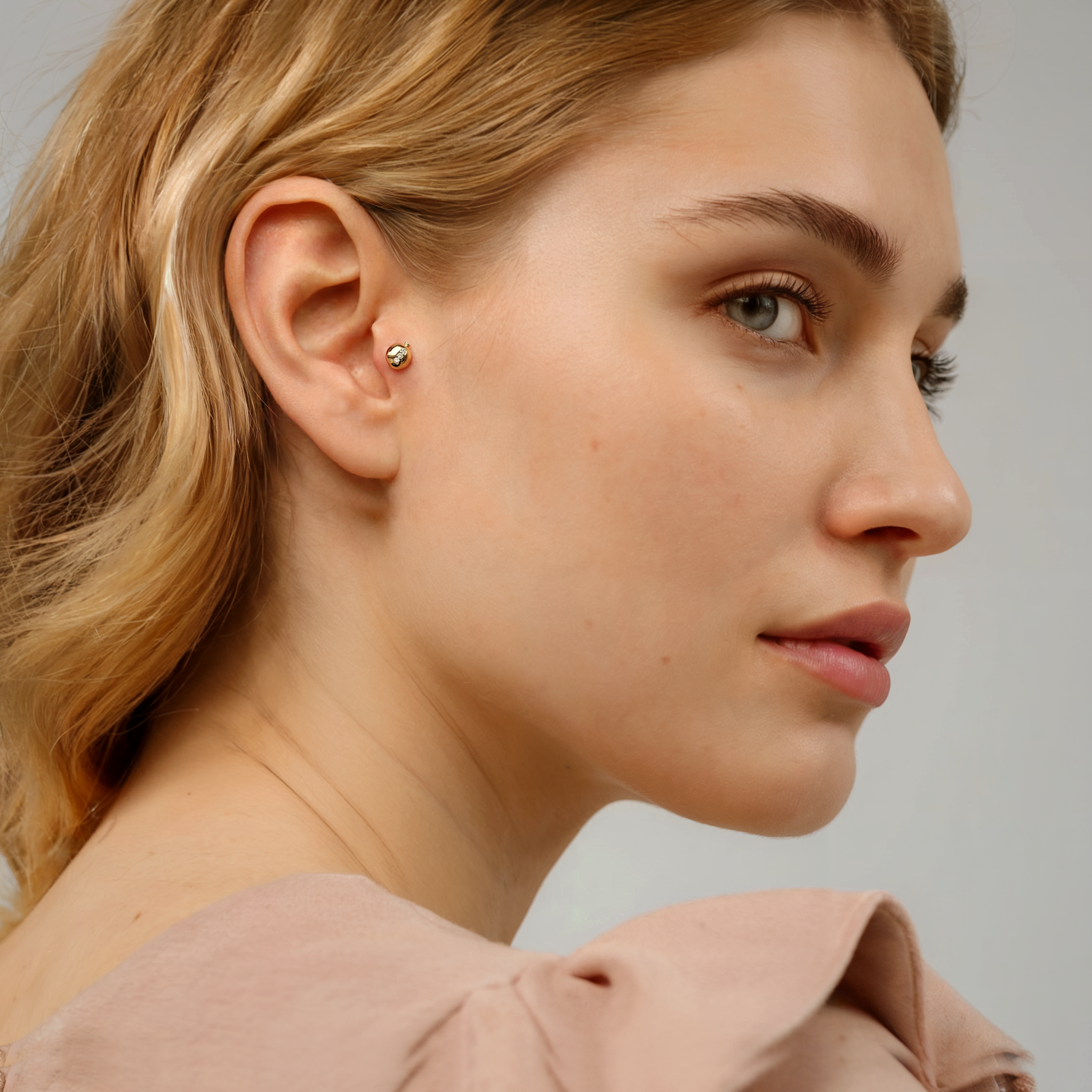 Pomegranate Diamond Flatback Ear Piercing 14K Gold CZ Stone