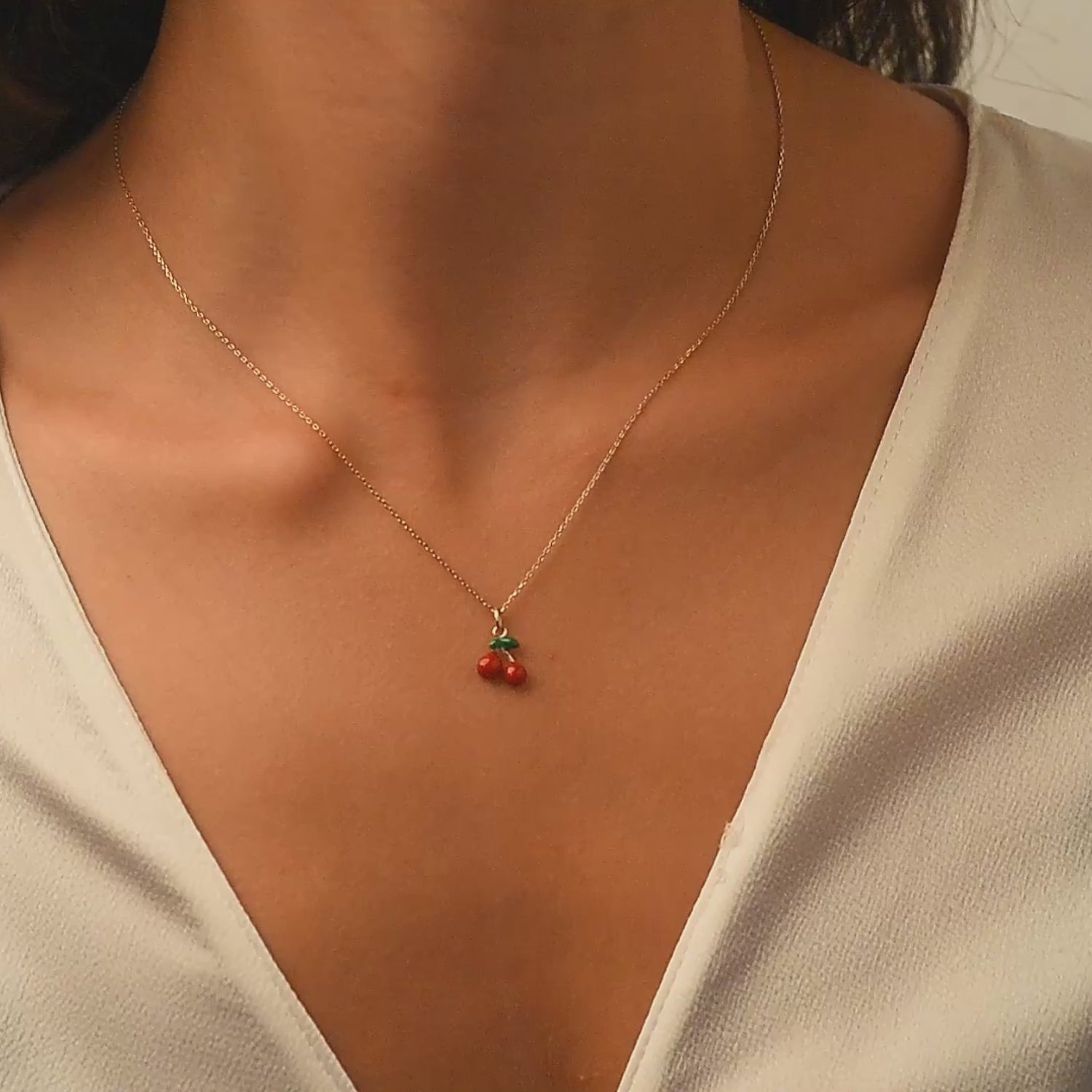 Red Cherry Necklace 14K Gold