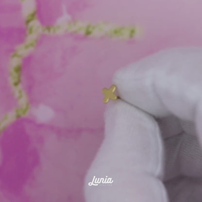 Minimalist Cross Flatback Ear Piercing 14K Gold