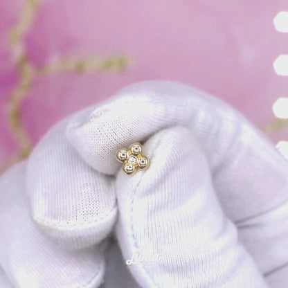 Bloom Flatback Ear Piercing 14K Gold with CZ Stone