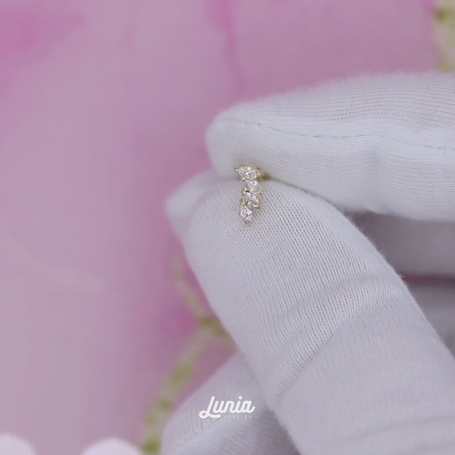 Four Stones Flatback Ear Piercing 14K Gold with CZ Stone