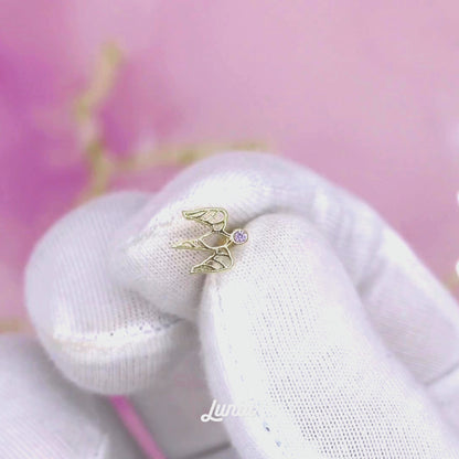 Free Bird Flatback Ear Piercing 14K Gold with CZ Stone
