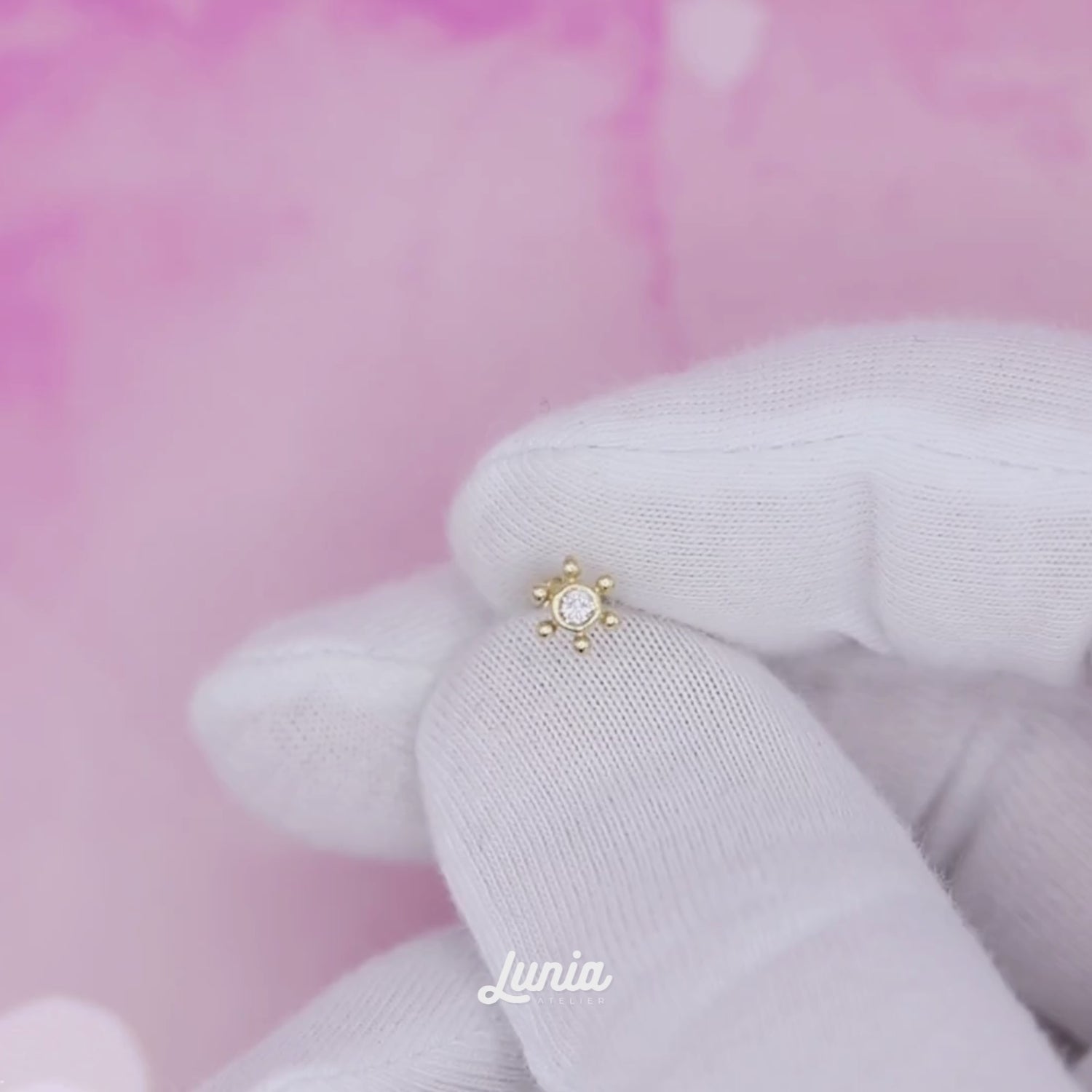 Ship Wheel Flatback Ear Piercing 14K Gold with CZ Stone