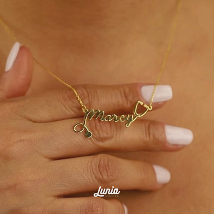 Stethoscope Personalized Name Custom Doctor Necklace 14K Gold
