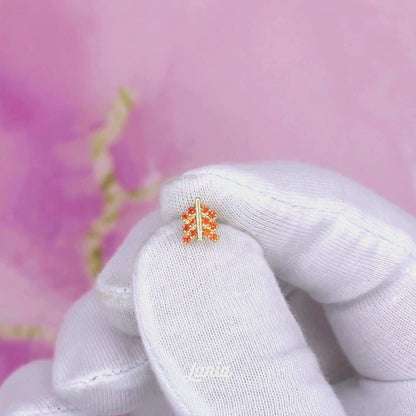 Orange Arrow Flatback Ear Piercing 14K Gold with CZ Stone
