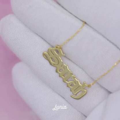 Gothic Personalized Old Name Custom Necklace 14K Gold