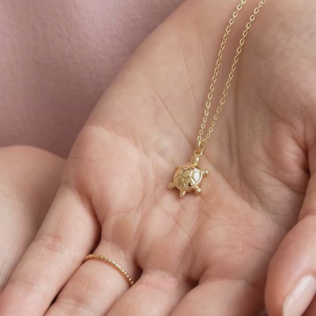 Sea Turtle Pendant Necklace 14K Gold shown in motion