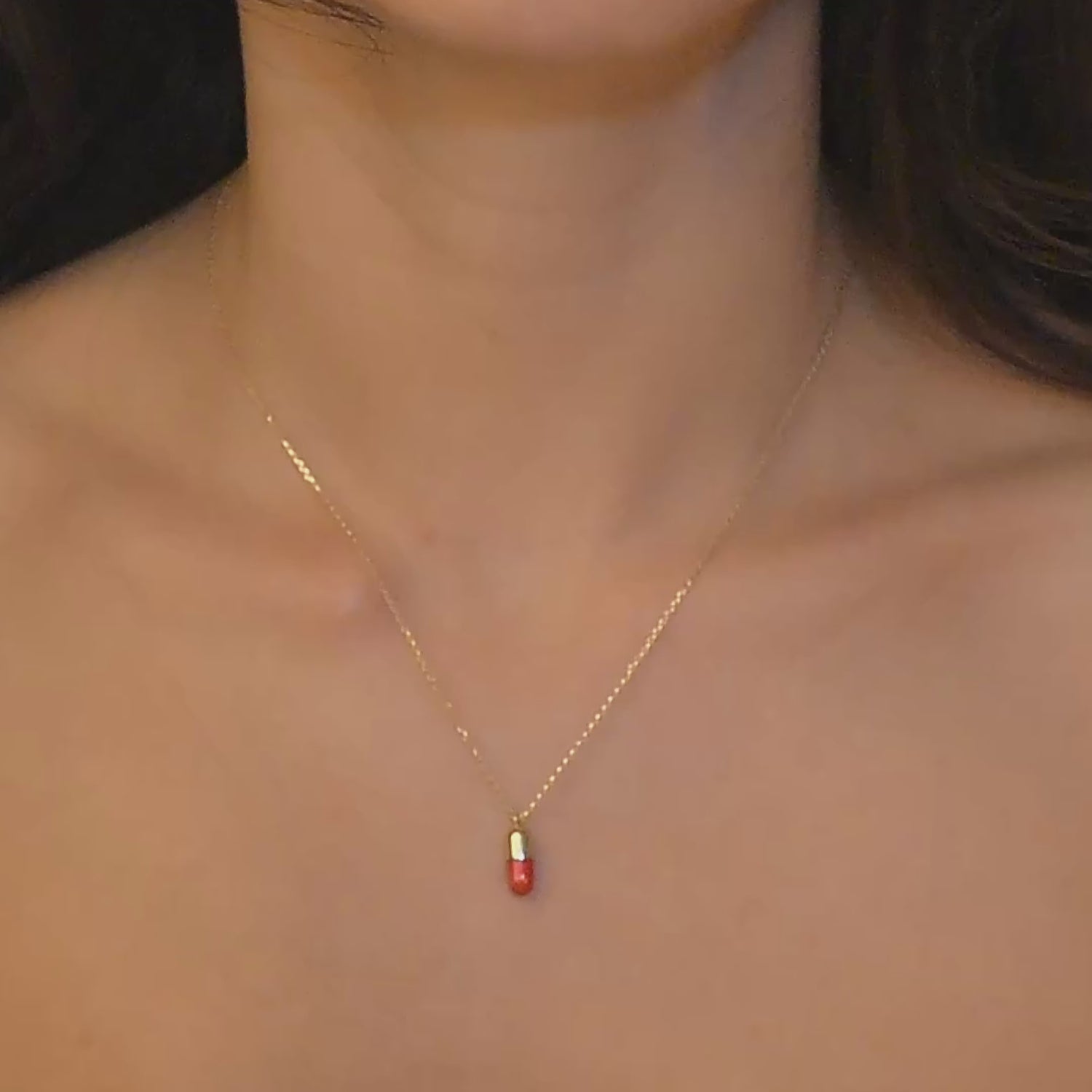 Red Charm Capsule Necklace 14K Gold