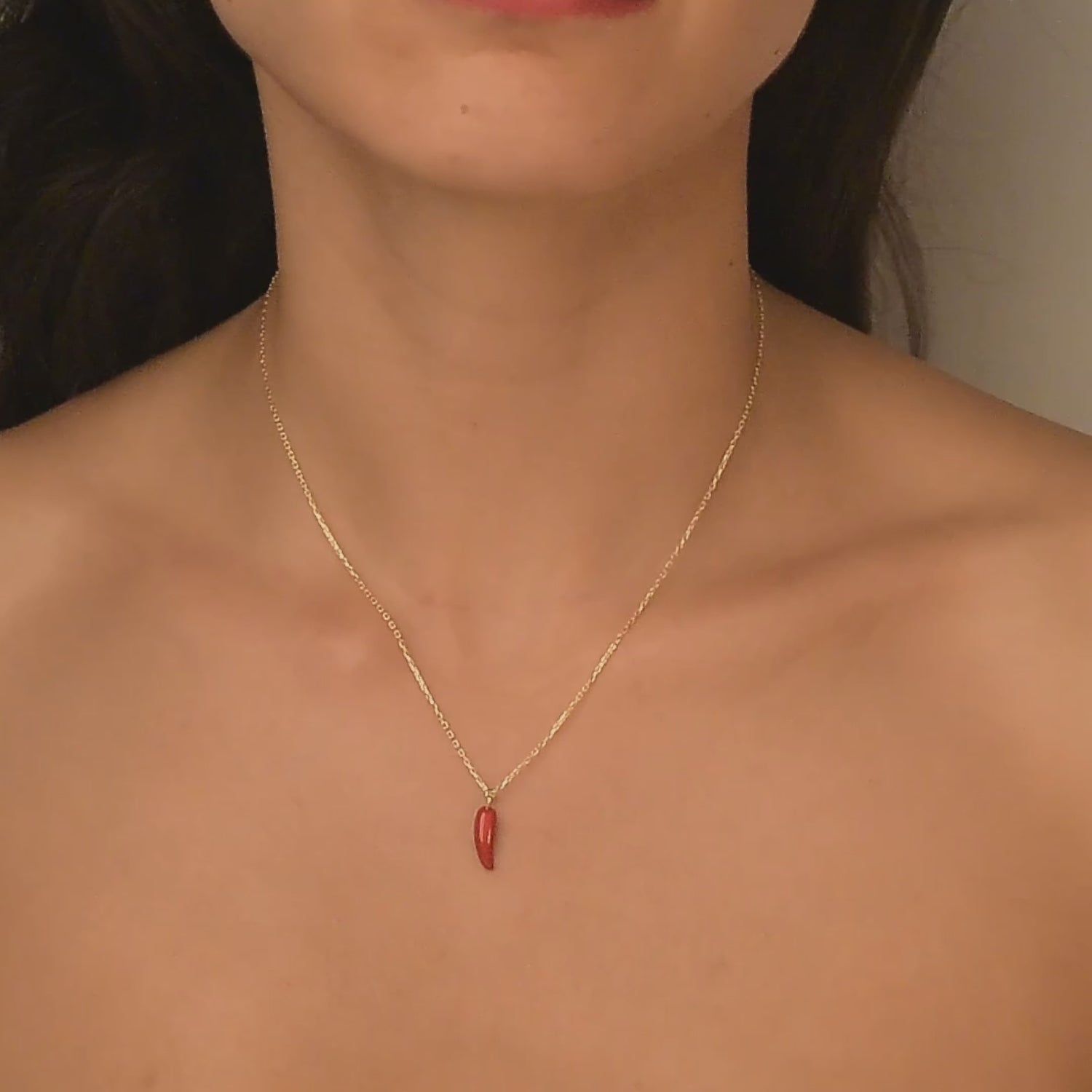 Red Pepper Design Necklace 14k Gold