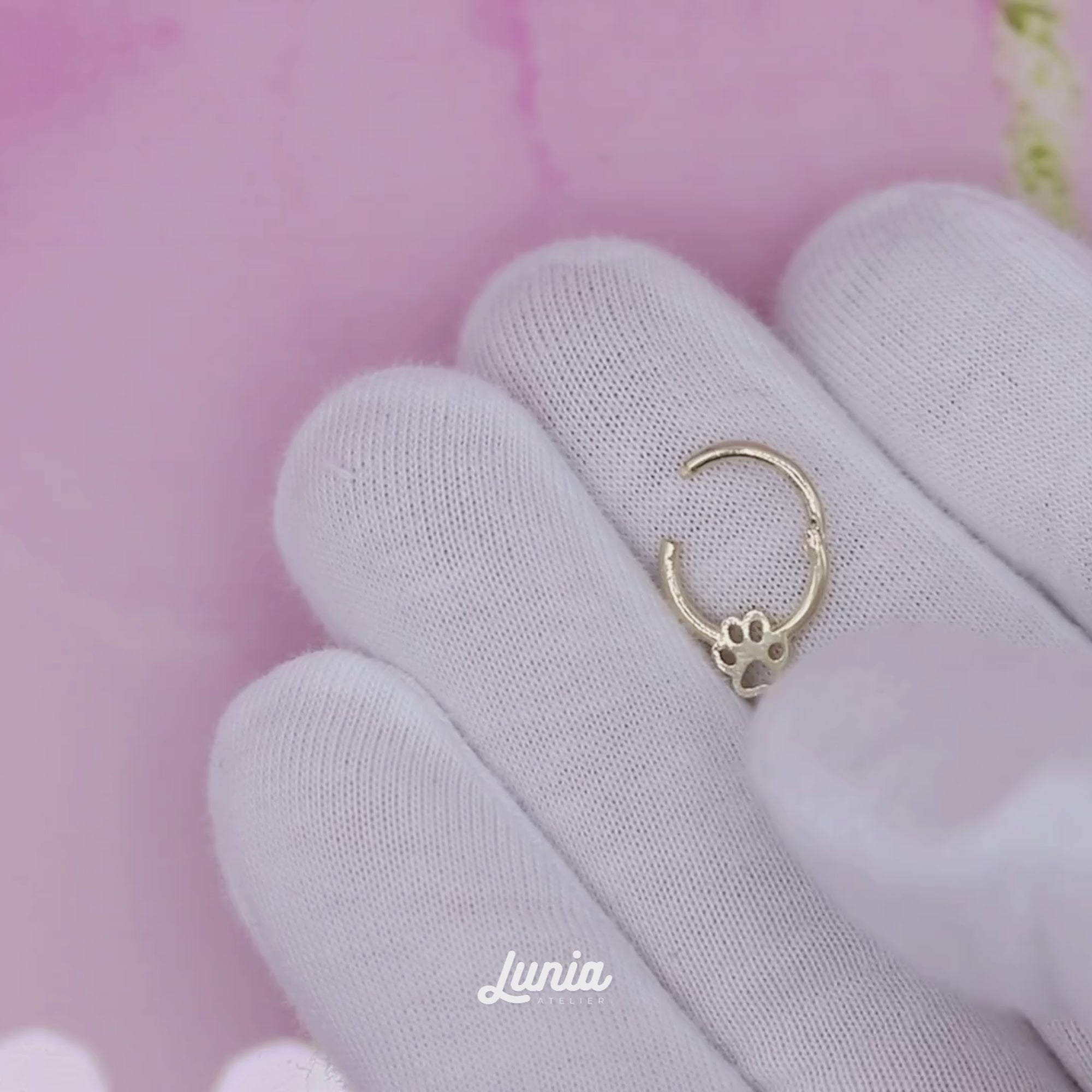 Paw Print Ring Hoop Ear Piercing 14K Gold