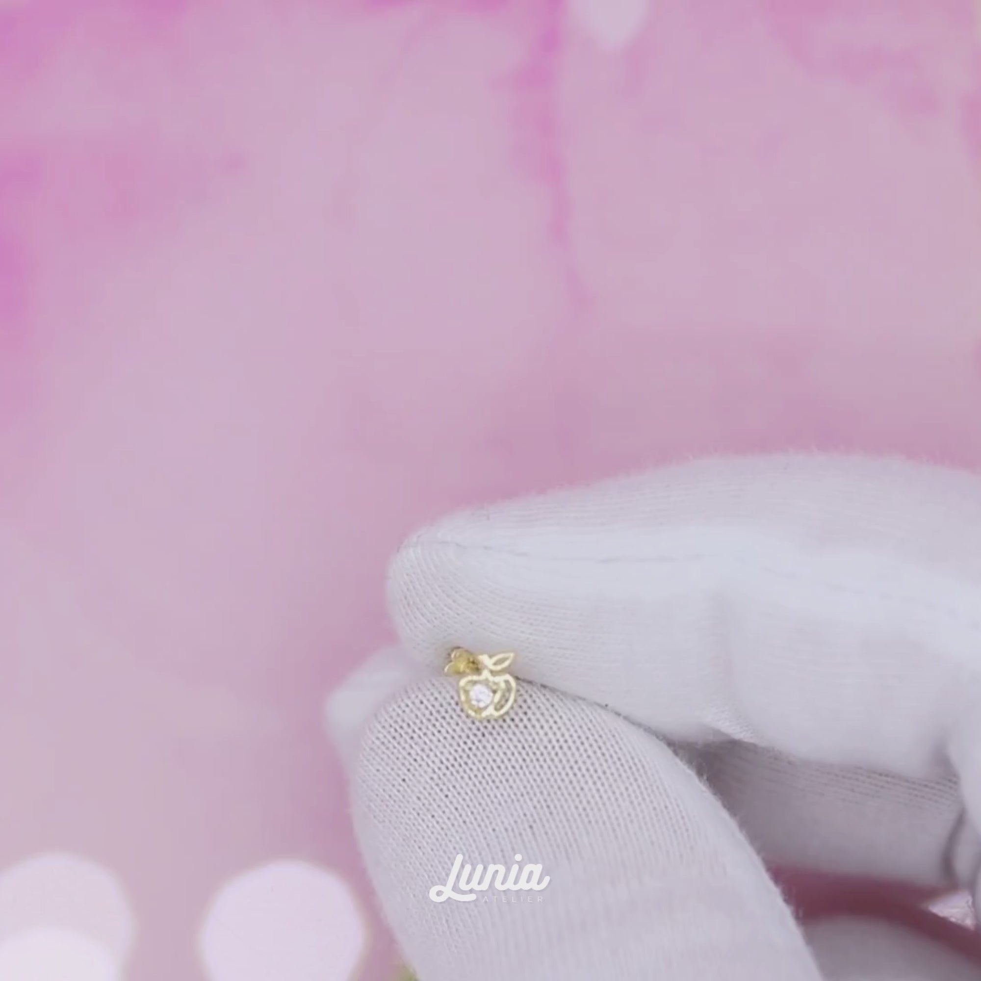 Apple Flatback Ear Piercing 14K Gold with CZ Stone