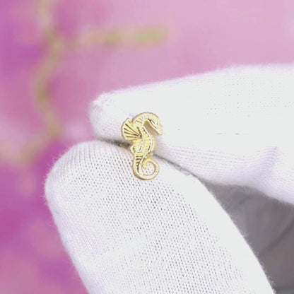 Seahorse Flatback Ear Piercing 14K Gold