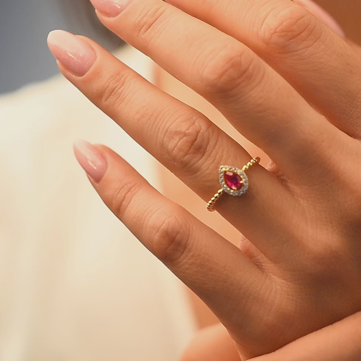 Drop Pink Diamond Open Ring 14K Gold