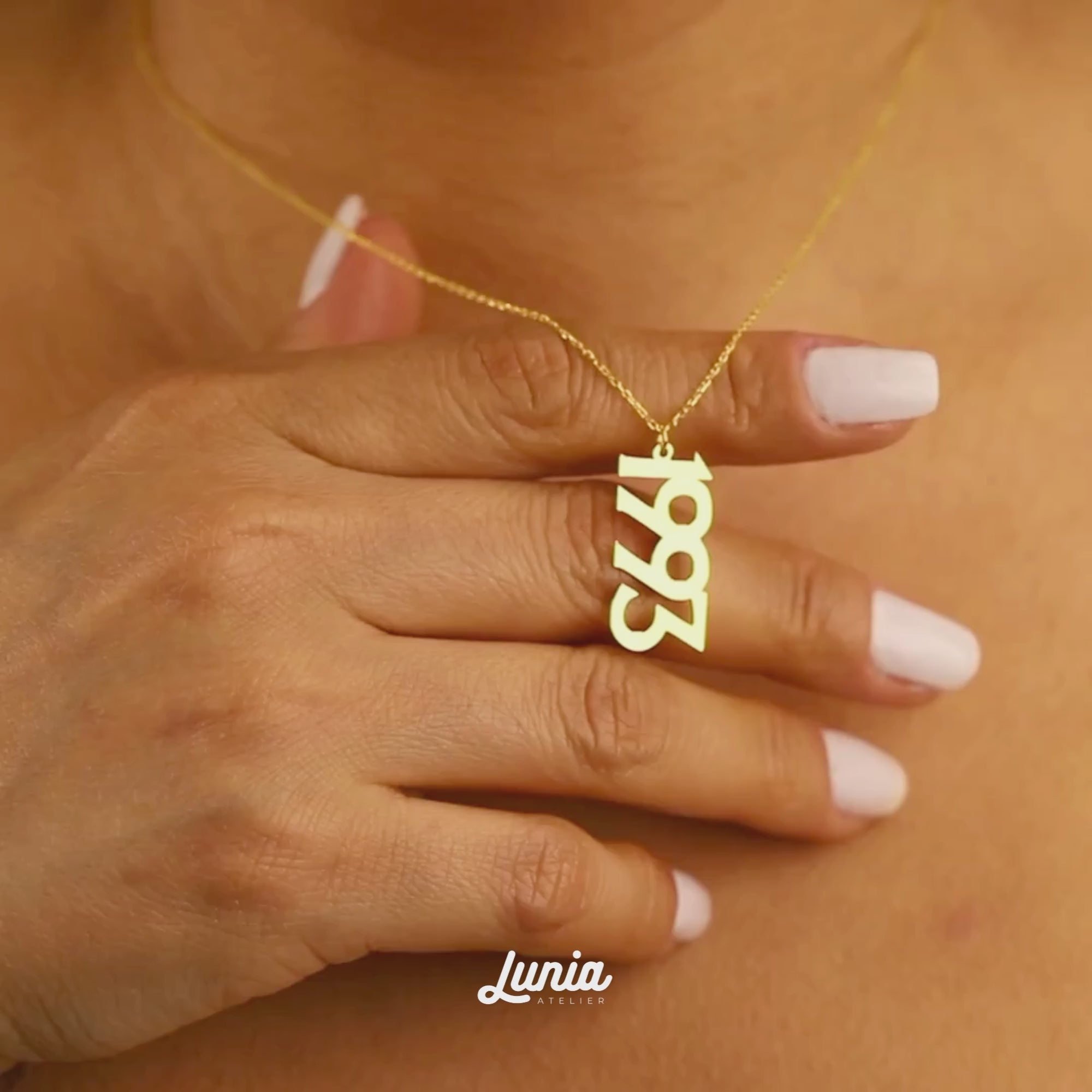 Vertical Year Custom Personalized Date Necklace 14K Gold