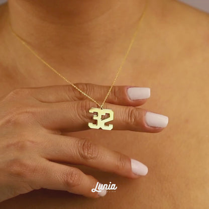 Custom Number Personalized Sport Necklace 14K Gold