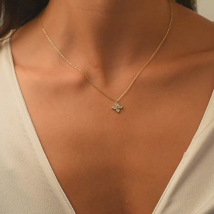 Leaf Flower Diamond Necklace 14K Gold