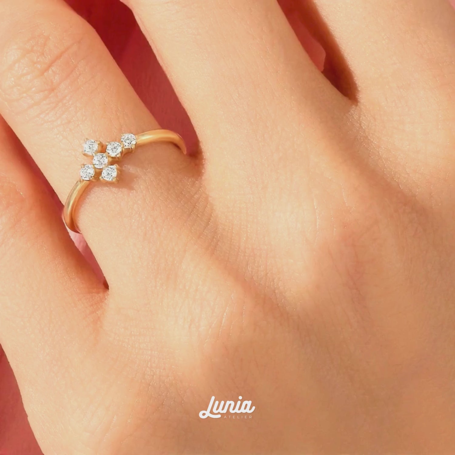 Cross Line Stone Diamond Ring 14K Gold