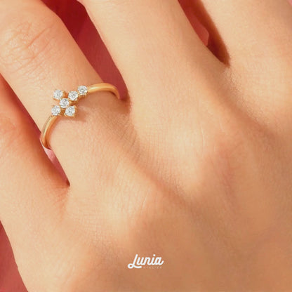 Cross Line Stone Diamond Ring 14K Gold